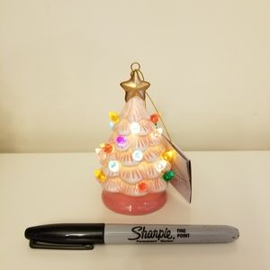 Pink Ceramic Lighted Christmas Tree Ornament